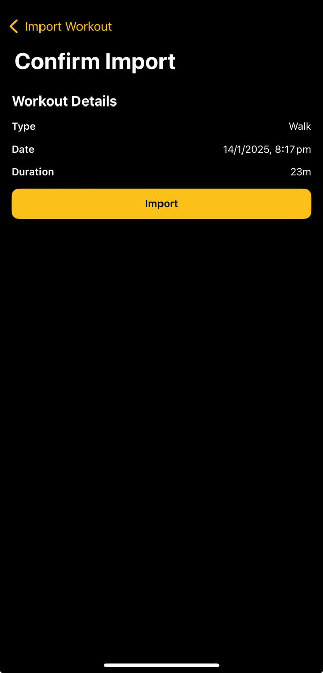 Import confirmation screen.